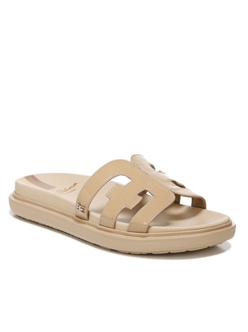 Sam Edelman 9 Valeri Almond Open Toe Slip On Classic Leather Slides Sandals